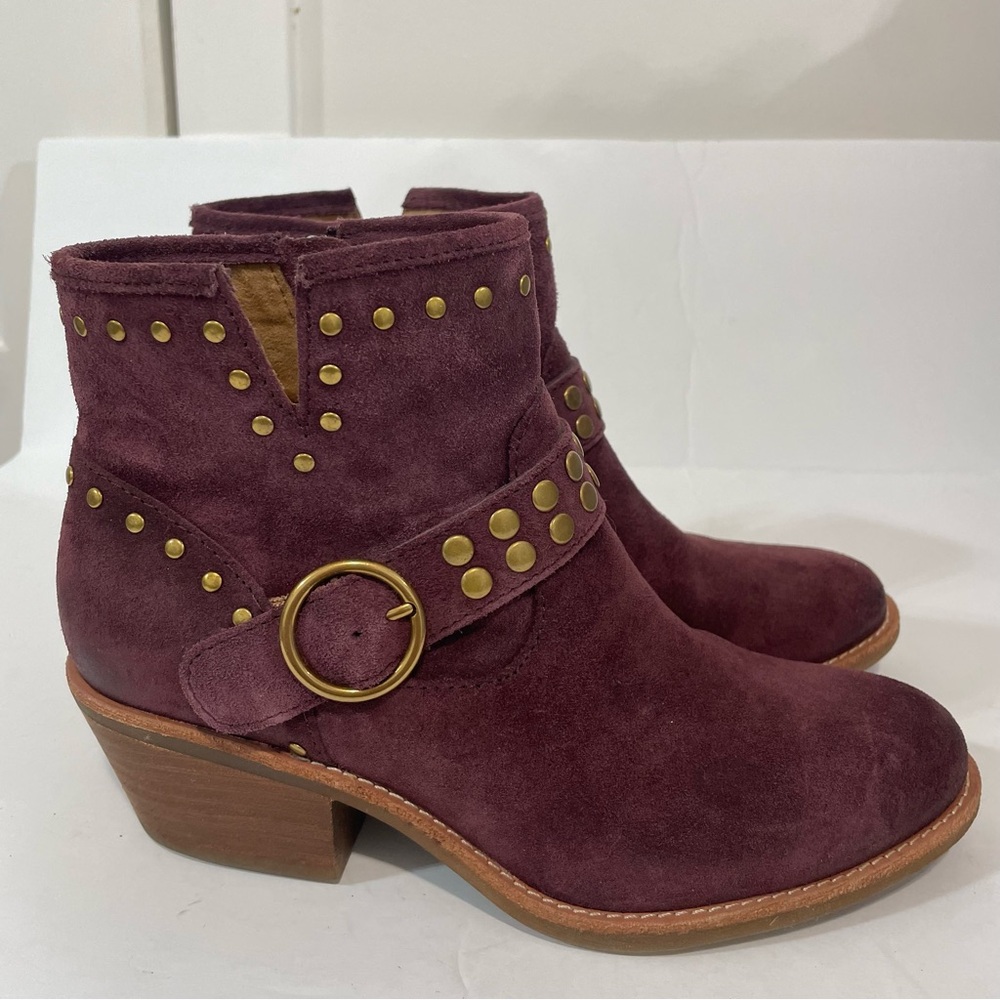 Sofft Allene II Rustic Red Suede Gold Studs Fall Western Ankle Booties Size 7.5 - Picture 8 of 11